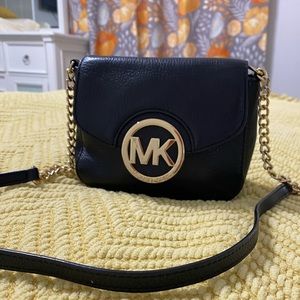 Michael Kors Small Black Crossbody Purse with Gold Accents